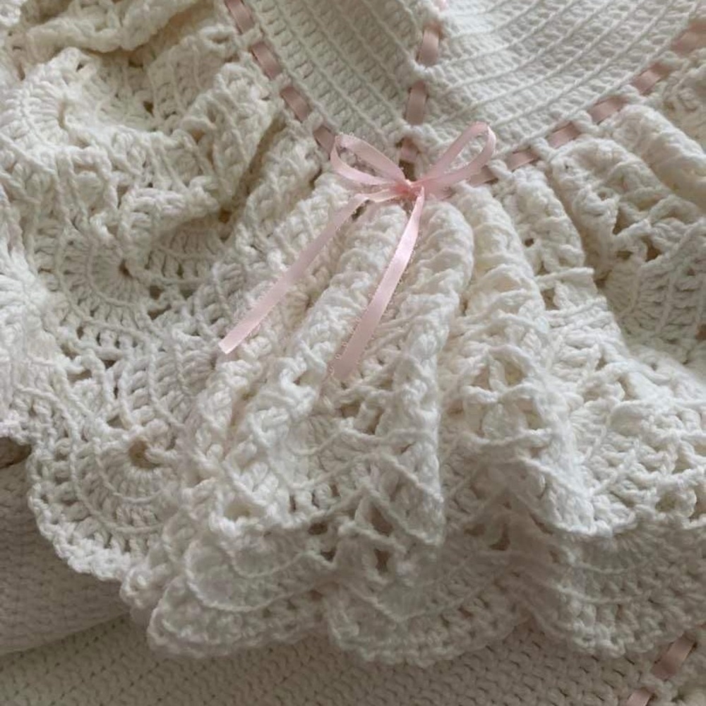 Handmade Baby Girl white and pink shawl